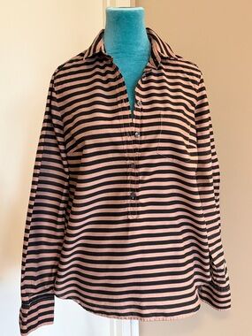 J. Crew Black and Pink Striped Button-Front Shirt